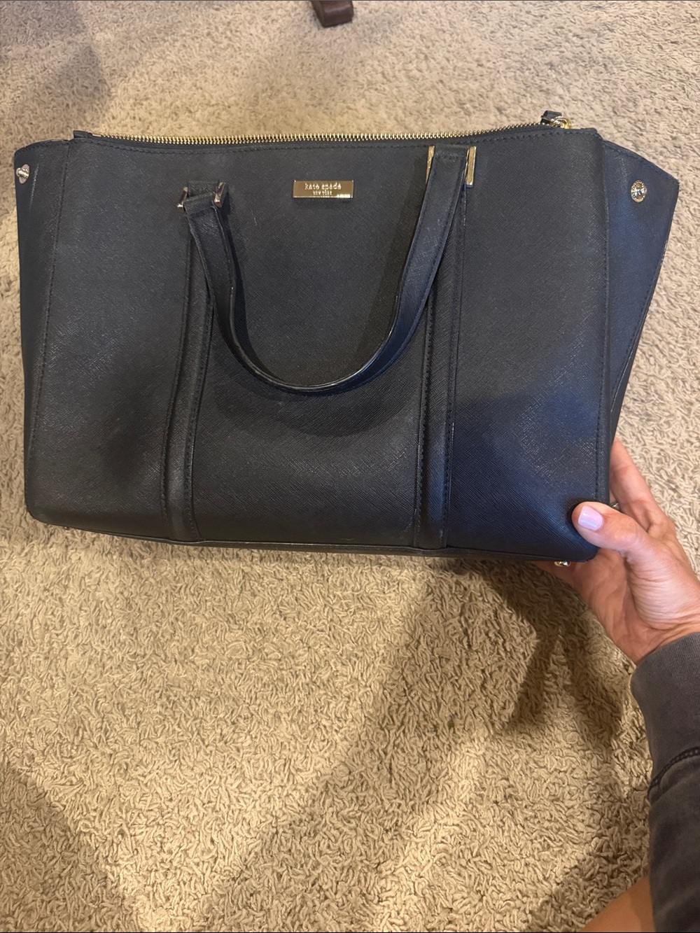 kate spade black saffiano leather tote with gold hardware